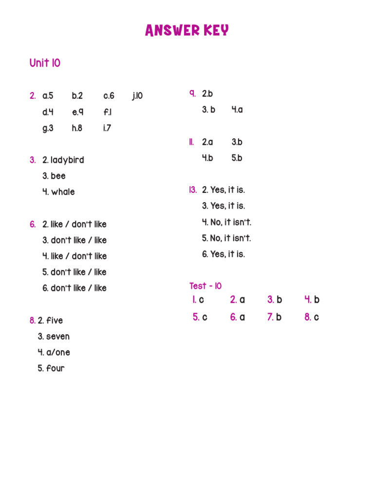 Unit 10 Answer Key Summary | PDF