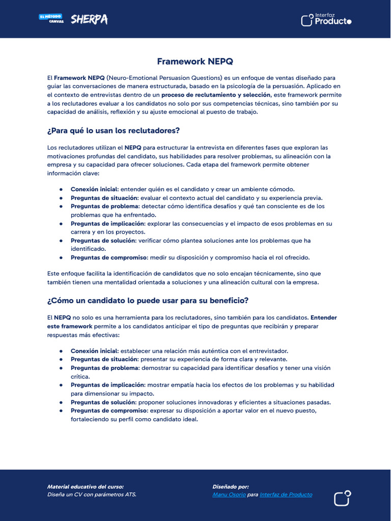 Framework NEPQ para Entrevistas Efectivas | PDF | Diseño | Experiencia ...