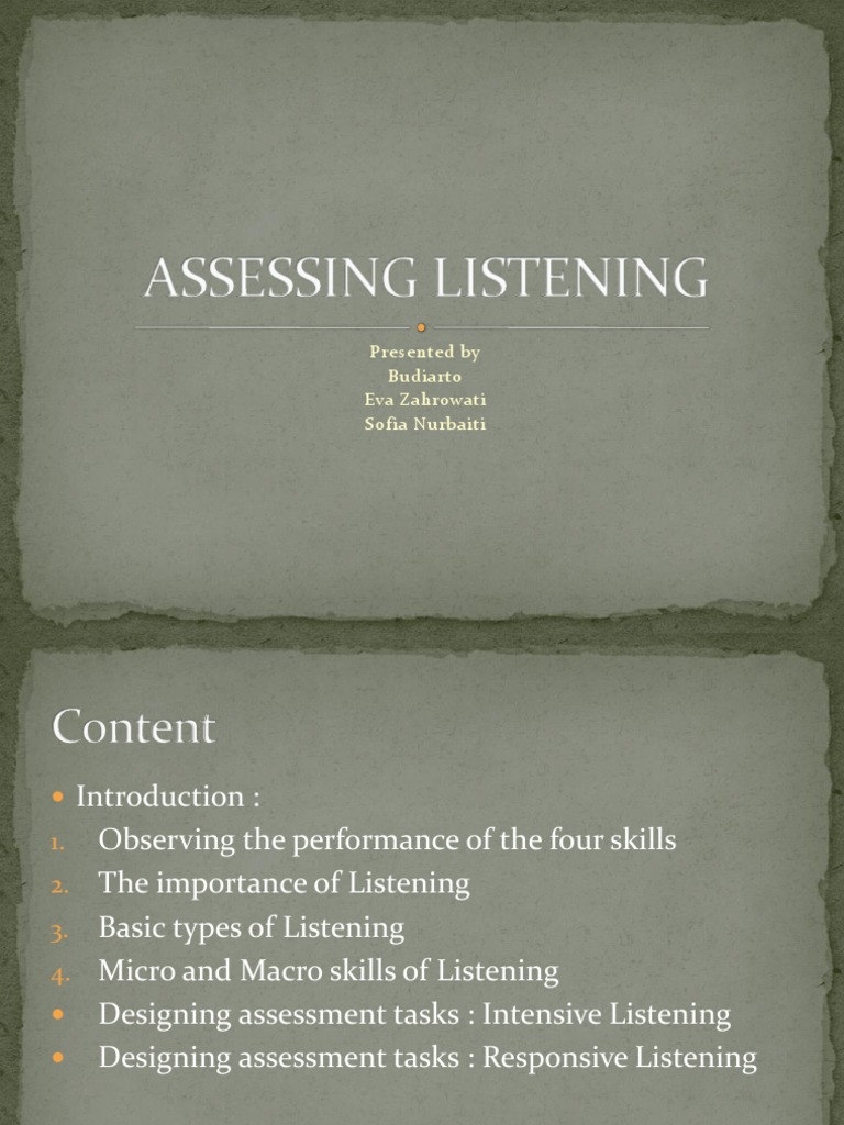 Assessing Listening | PDF | Reading Comprehension | Stress (Linguistics)