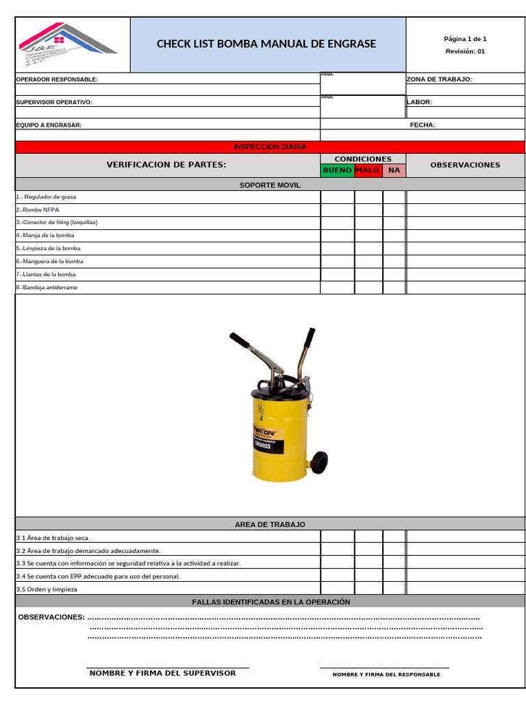 Checklist de Inspección para Bomba Manual | PDF