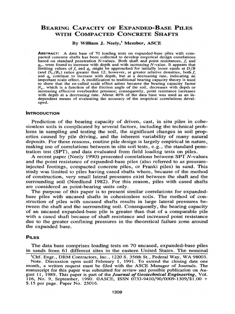 Bearing Capacity of Expanded-Base Piles | PDF | Concrete | Geotechnical ...