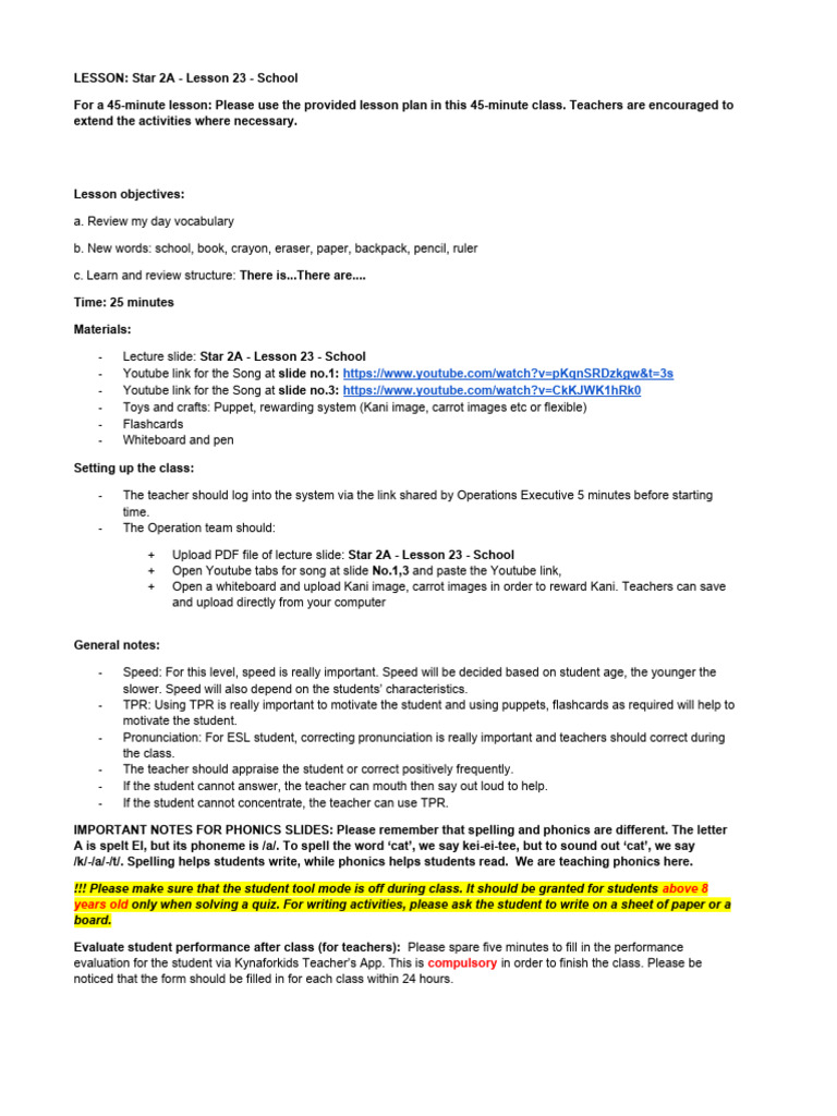 Lesson Plan: School Vocabulary Review | PDF | Phonics | Learning