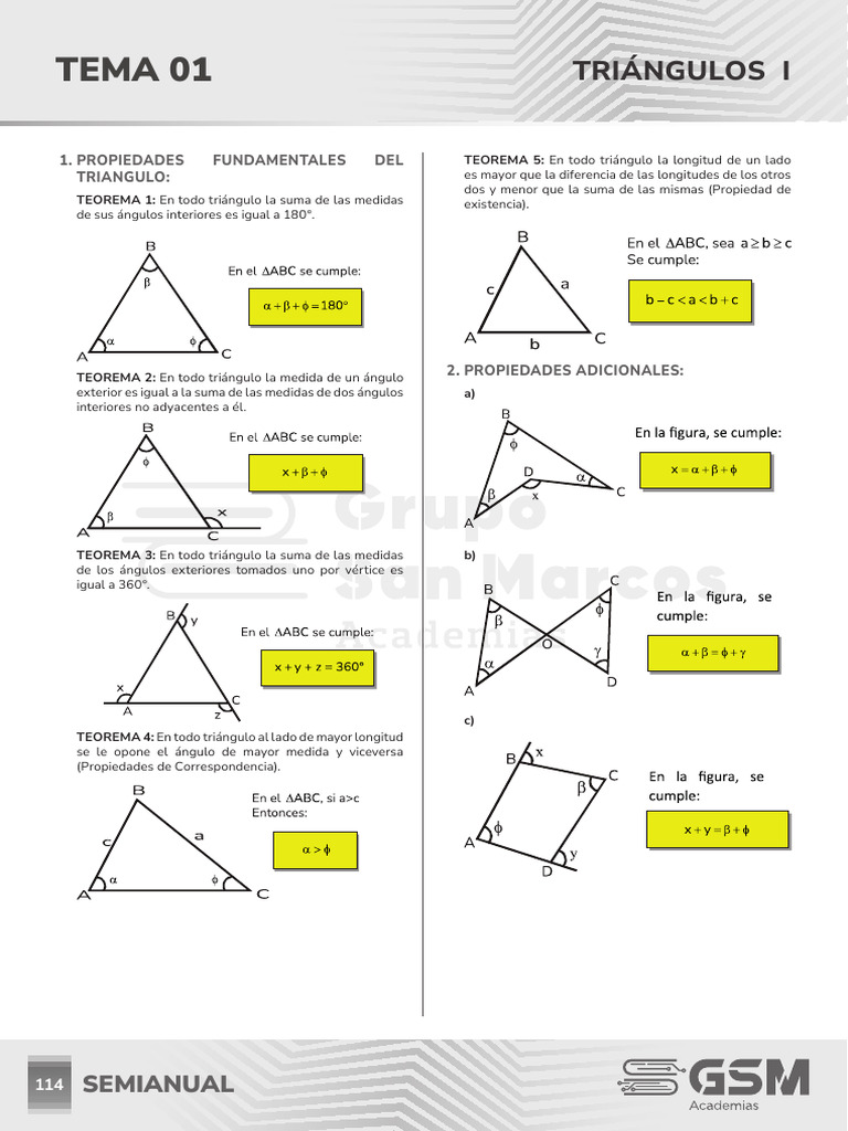 Propiedades y Teoremas de Triángulos | PDF | Triángulo | Matemática ...