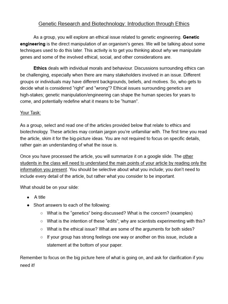 Ethics of Genetic Engineering Explained | PDF | Biotechnology | Genetic ...