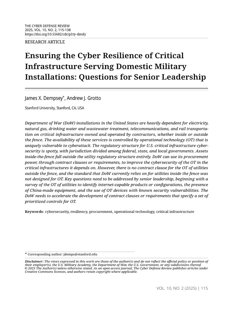 2. Ensuring the Cyber Resilience of Critical Infrastructure Serving ...