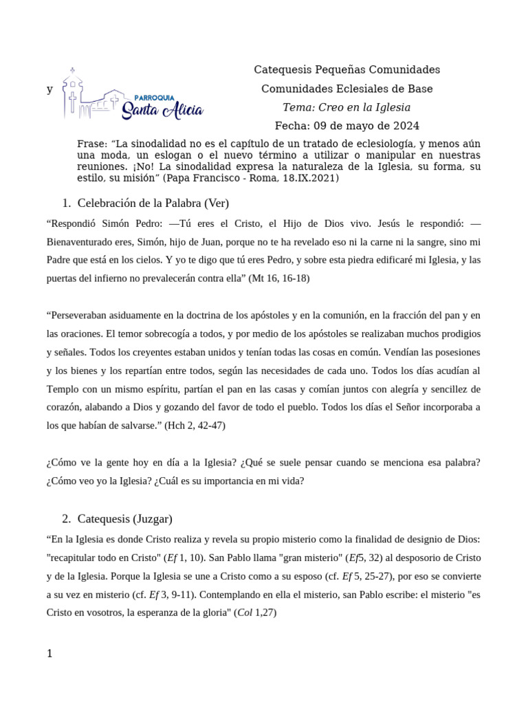 Catequesis sobre la Iglesia y su Misión | PDF | eucaristía | Cristo ...