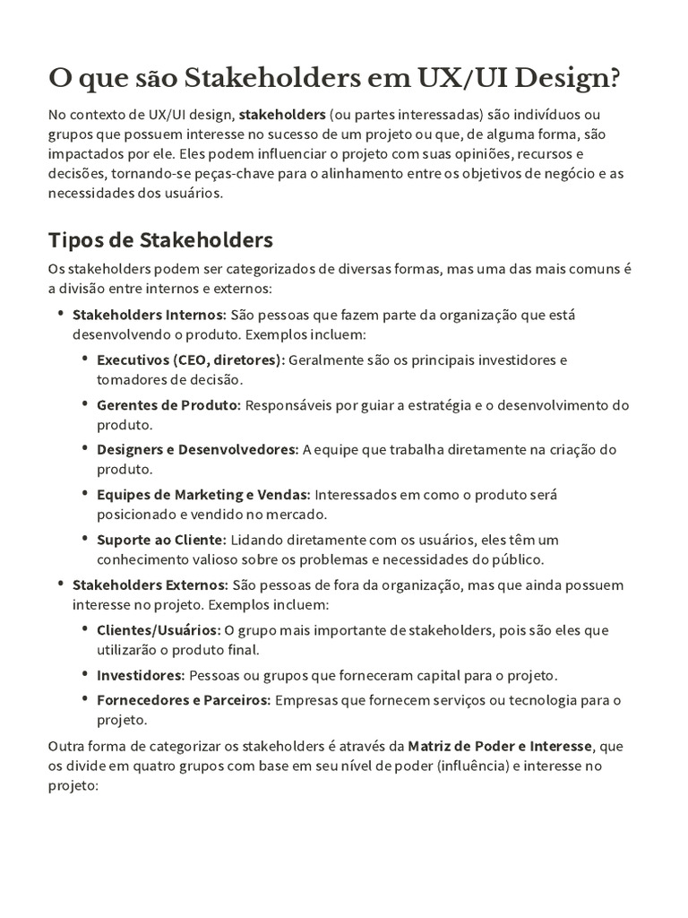 Stakeholders em UX/UI Design: Importância e Tipos | PDF | Partes ...
