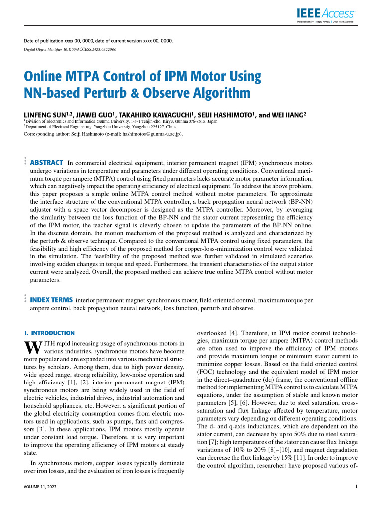Online MTPA Control for IPM Motors | PDF | Electric Motor