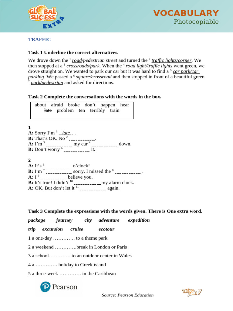 Vocabulary Exercises for Traffic and Travel | PDF | Chess Theory ...