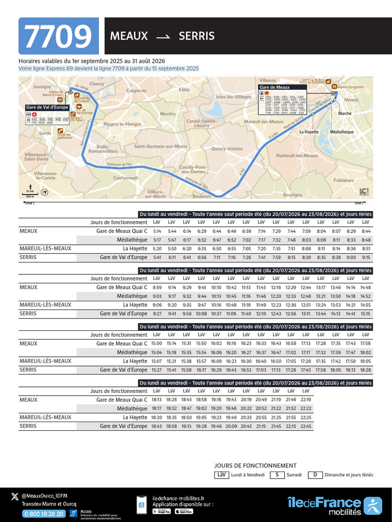 Horaires ligne 7709 Meaux-Serris 2025-2026 | PDF