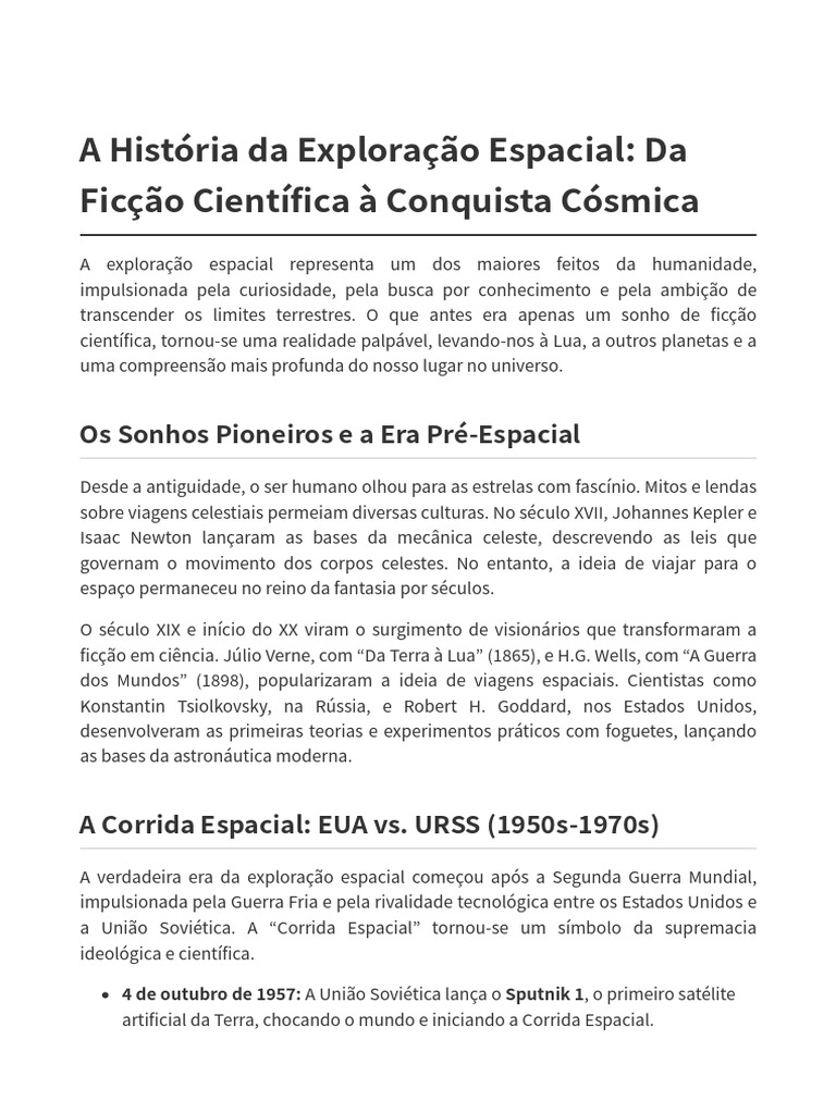História da Exploração Espacial | PDF | Exploração espacial | Nasa