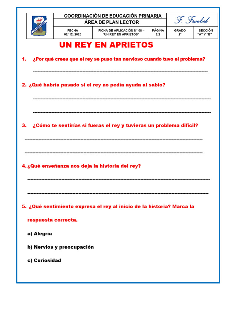 Ficha de Aplicación #08 - Un Rey en Aprietos. | PDF