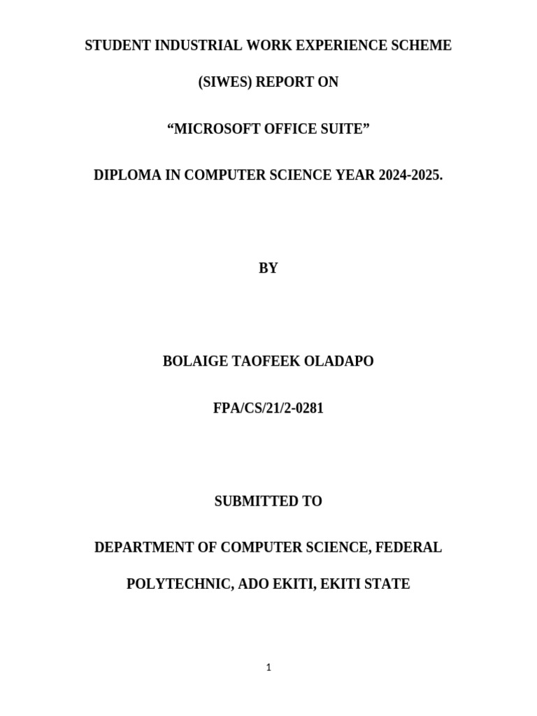 Siwes Report Computer Science | PDF | Microsoft Word