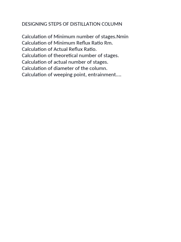 Designing Steps of Distillation Column | PDF