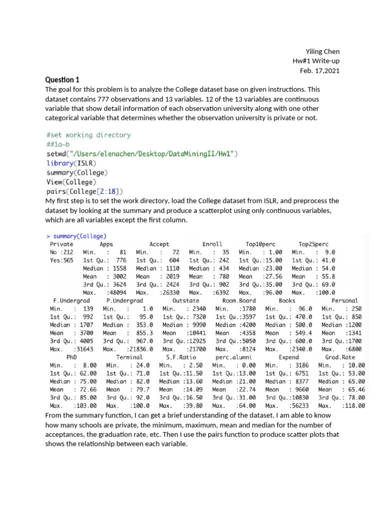 College and Auto Dataset Analysis | PDF | Scatter Plot | Statistical ...