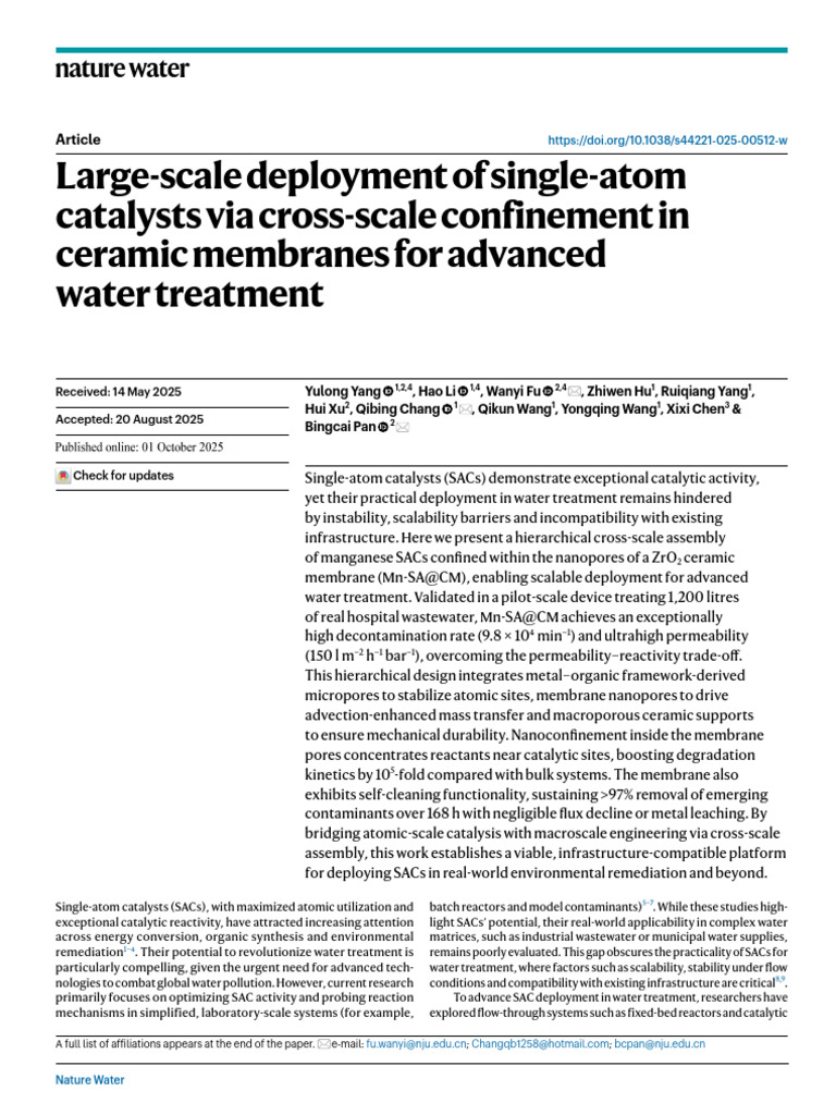 Single-Atom Catalysts for Water Treatment | PDF | Catalysis | Water ...