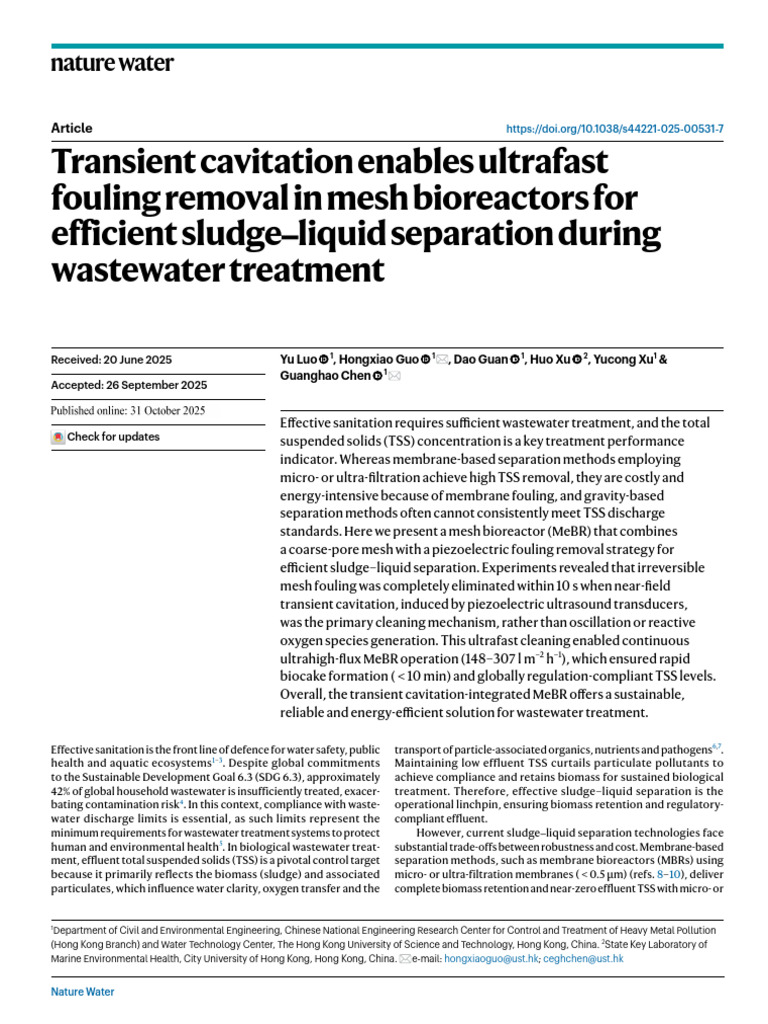 Ultrafast Fouling Removal in Wastewater Treatment | PDF | Sewage ...