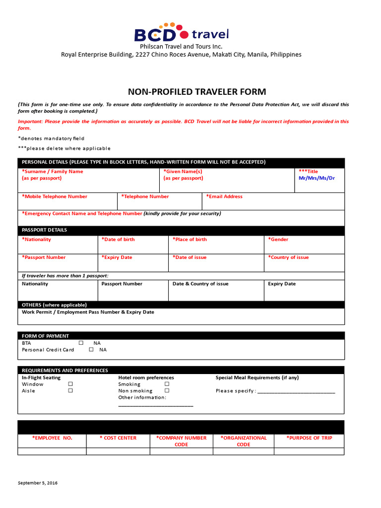 Bcd Non-profiled Traveler Form | PDF