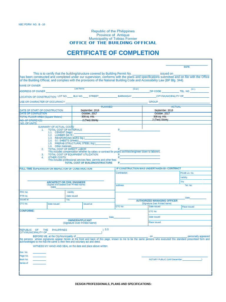 Certificate of Completion for Building | PDF