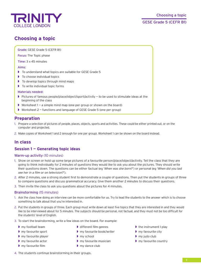 GESE Grade 5 Topic Selection Guide | PDF | Brainstorming | Mind