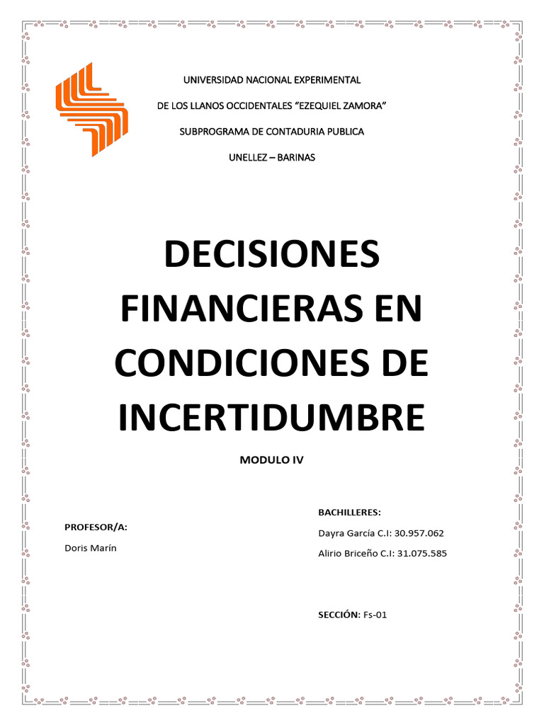 Decisiones Financieras y Riesgo en Inversiones | PDF | Modelo de ...
