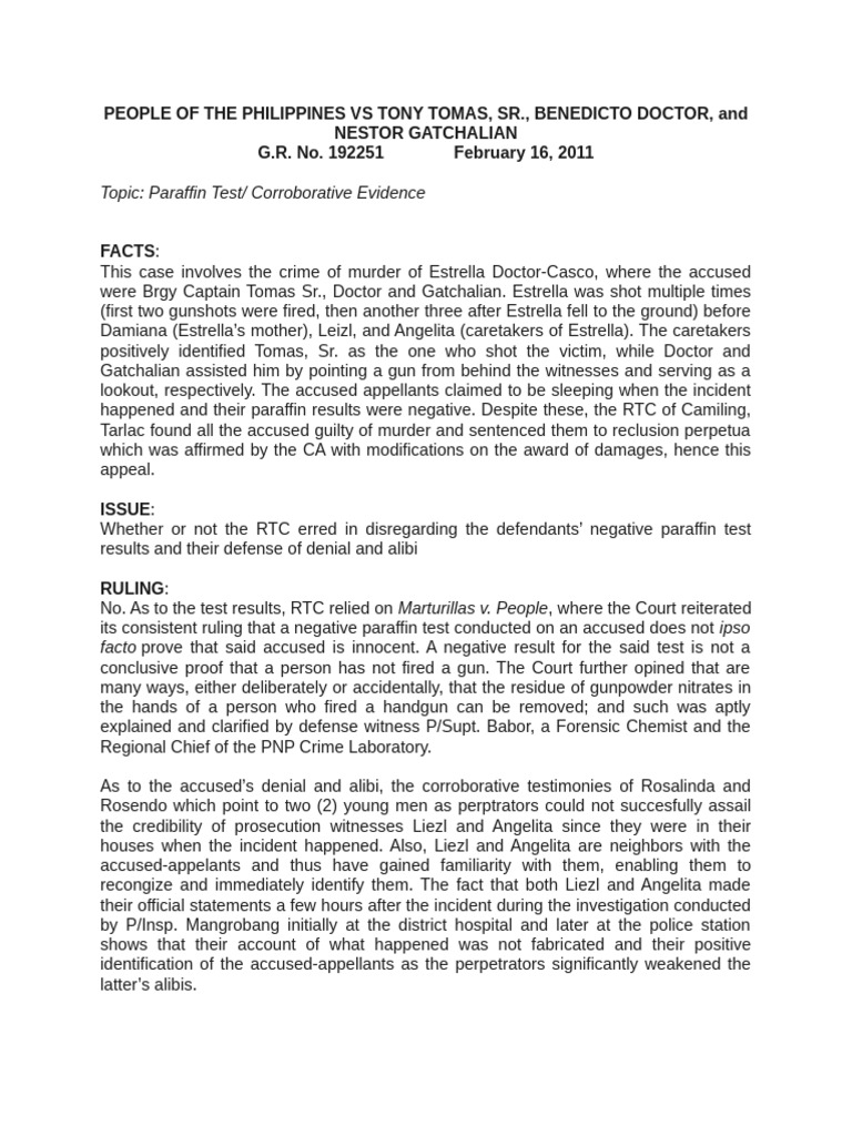 Philippine Murder Case: Paraffin Test Ruling | PDF | Witness | Misconduct