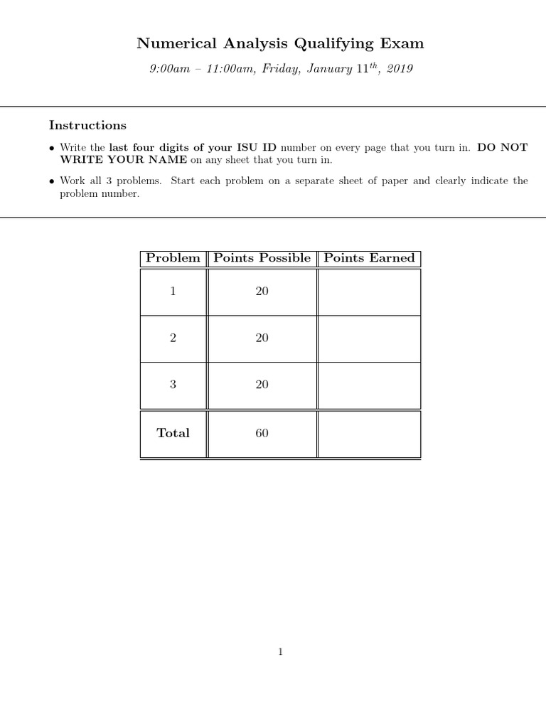 Numerical Analysis Qualifying Exam Guide | PDF | Algebra | Mathematical ...