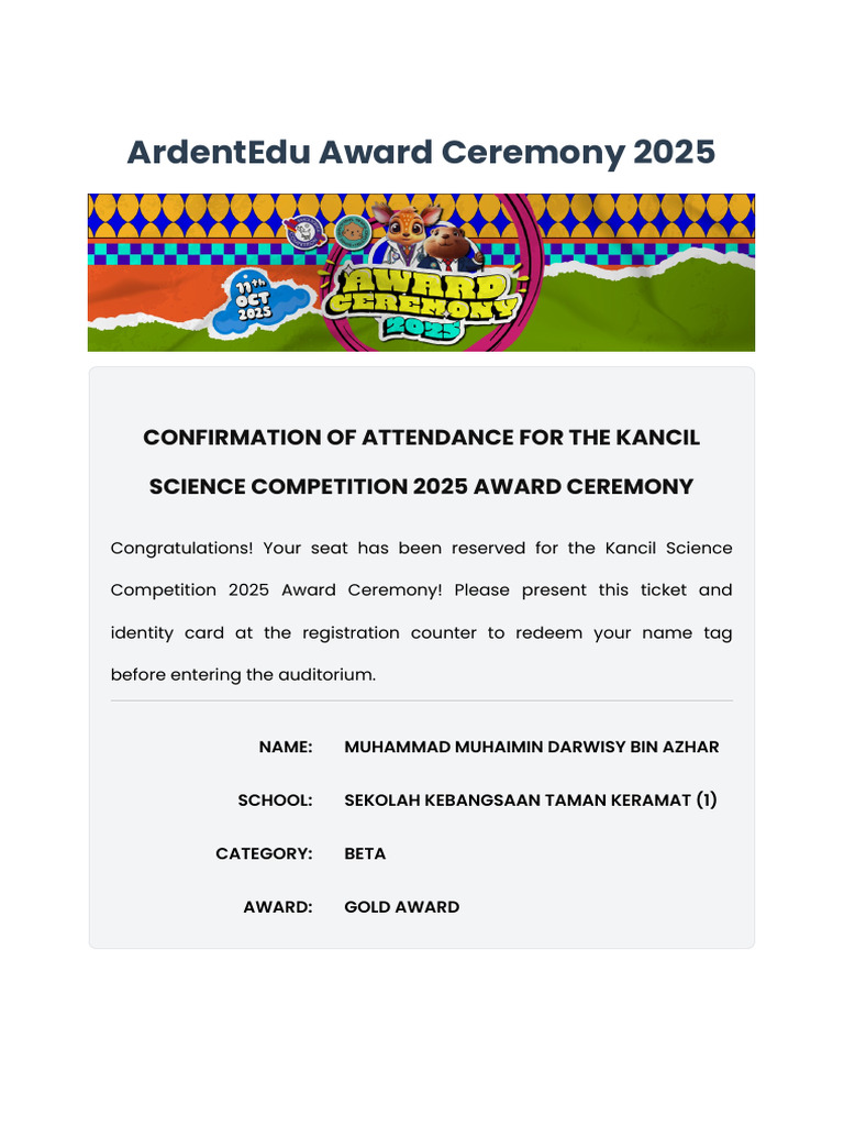 Kancil Science Competition 2025 Ceremony | PDF