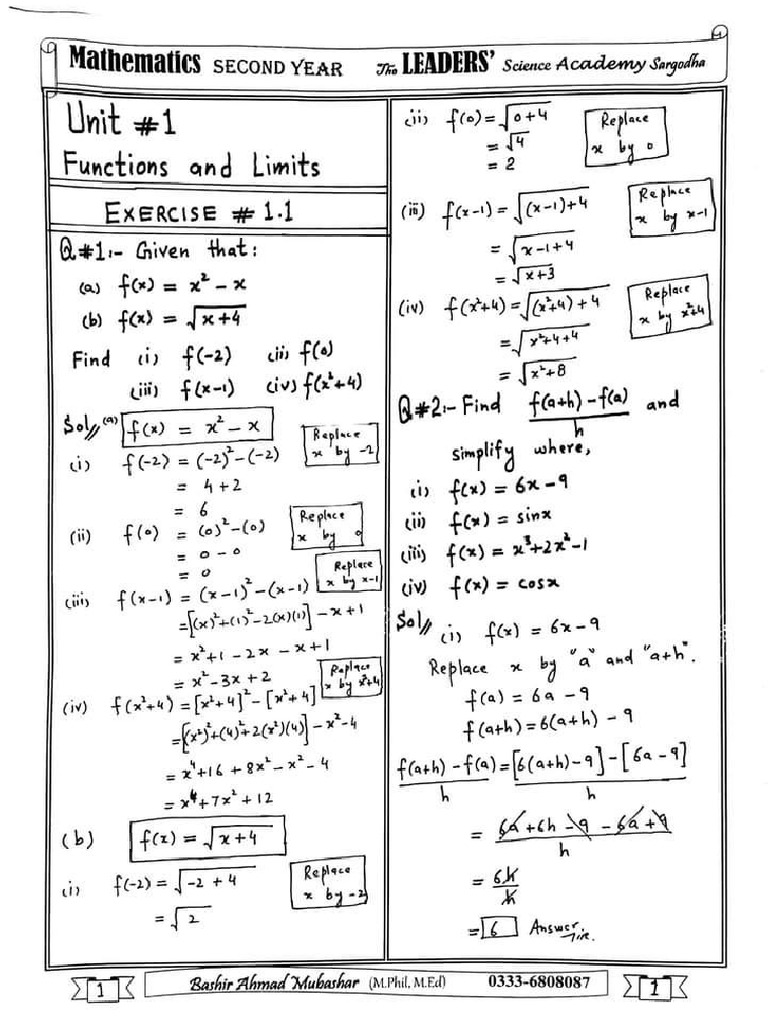 Functions and Limits Solved Exercises | PDF
