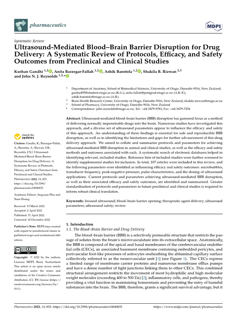 Ultrasound for Blood-Brain Barrier Disruption | PDF | Systematic Review