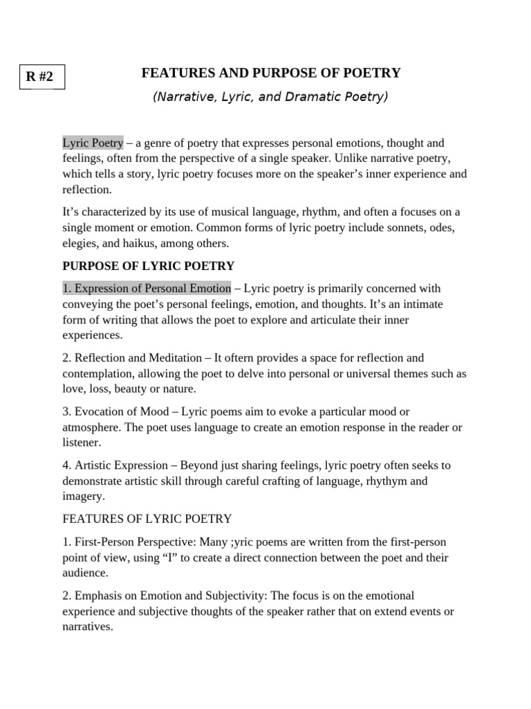 Features and Purpose of Poetry | PDF | Poetry | Lyric Poetry