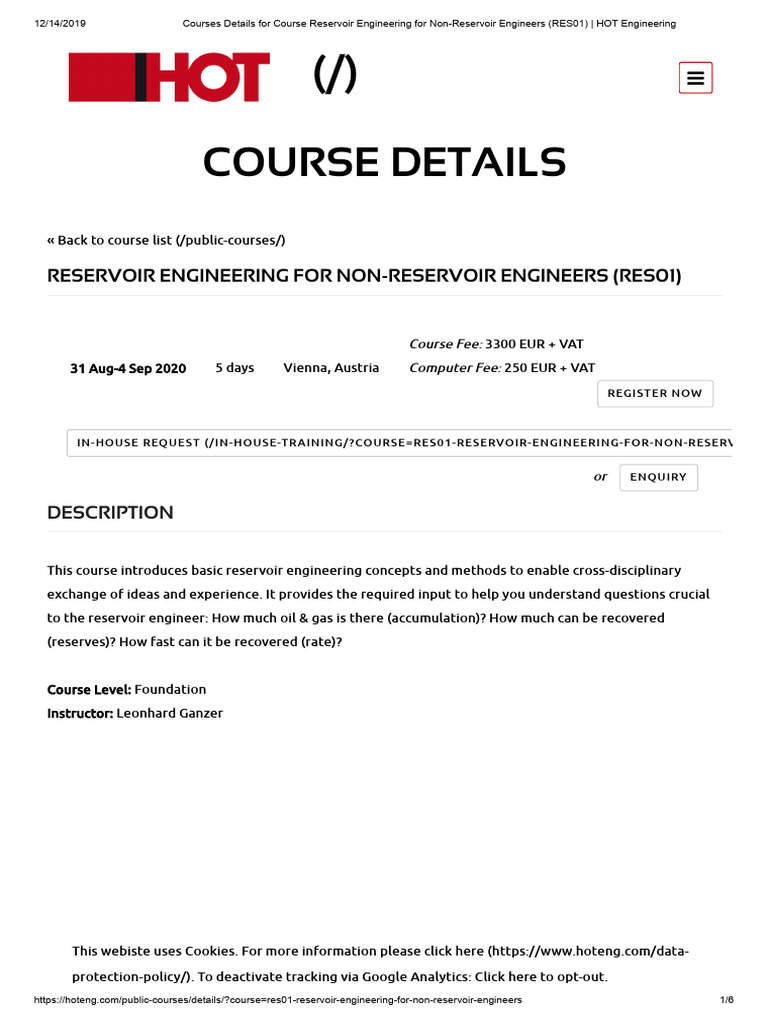Courses Details For Course Reservoir Engineering For Non-Reservoir ...