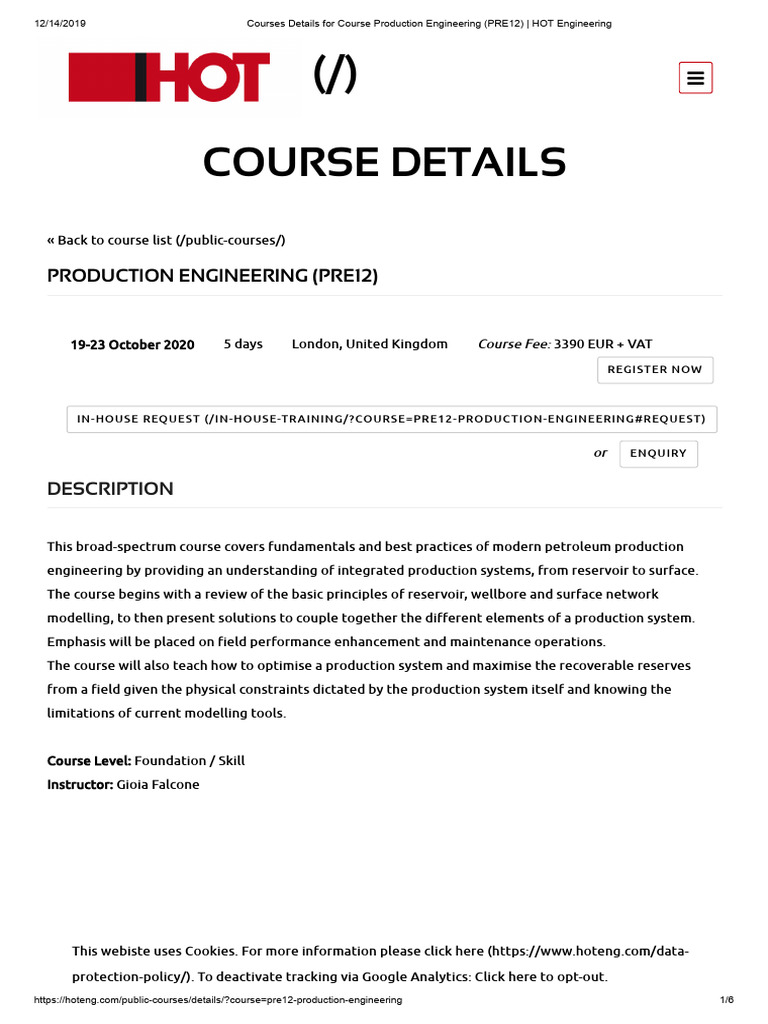Courses Details for Course Production Engineering (PRE12) _ HOT ...