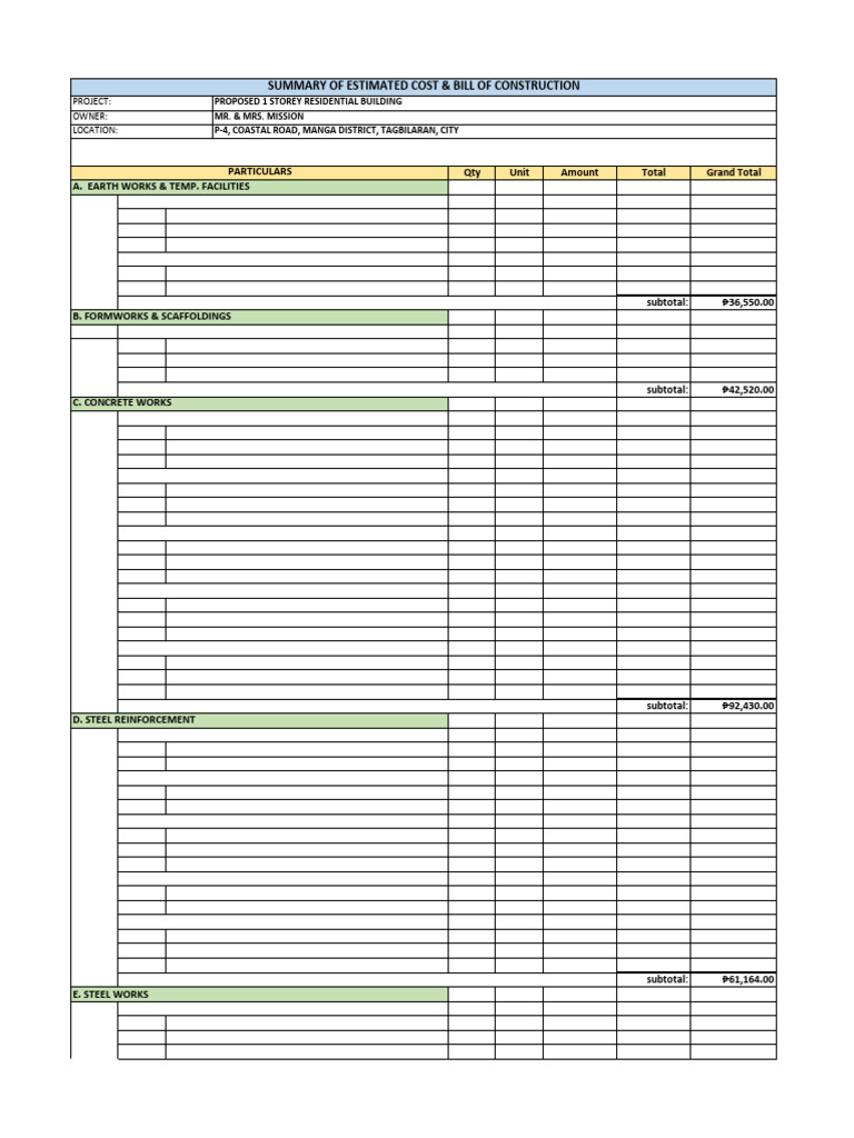 Construction Cost Estimate for Residential Building | PDF | Tile | Concrete
