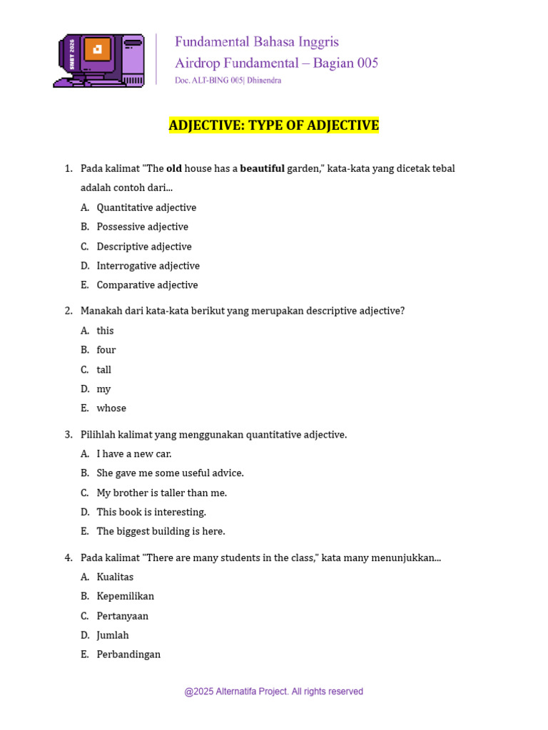 -Soal-BING- 05. Type of Adjective | PDF | Chess Theory | Chess