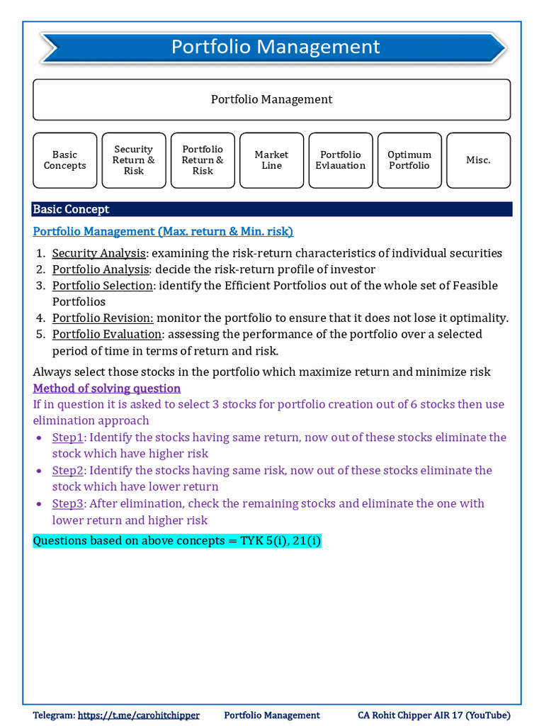 Portfolio Management Concepts Explained | PDF | Capital Asset Pricing ...