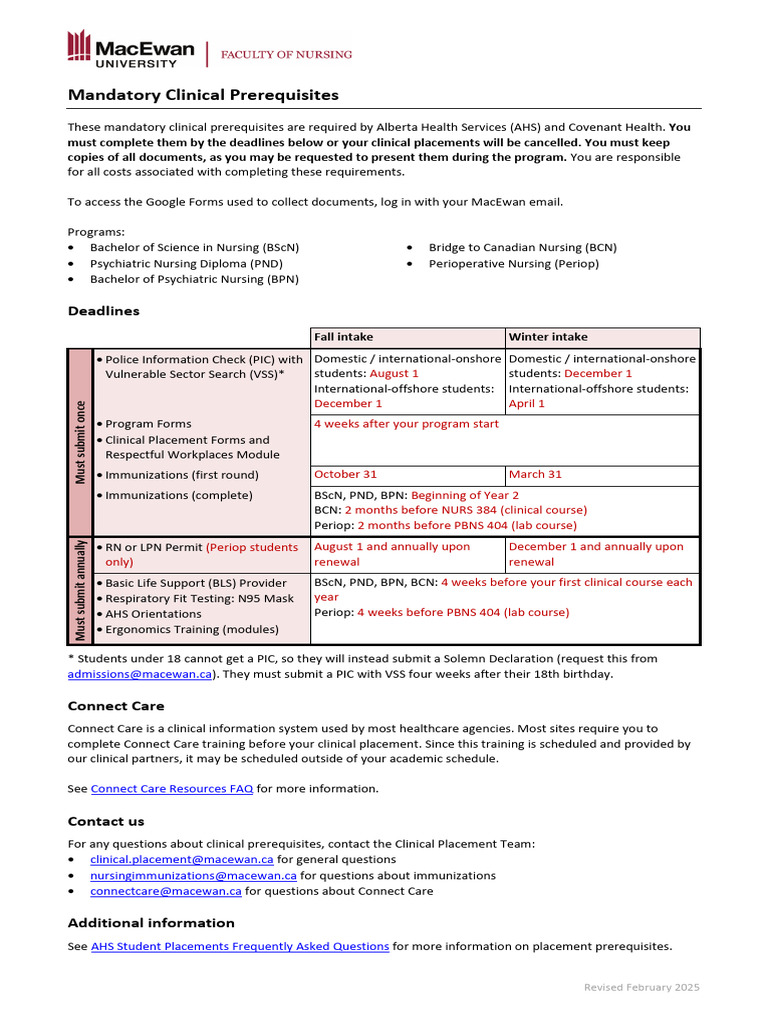Alberta Health Services Clinical Prerequisites | PDF