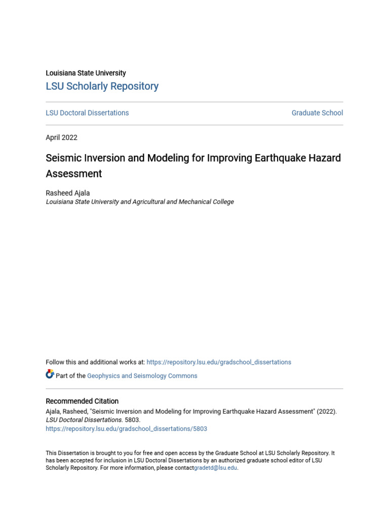 Seismic Inversion for Earthquake Hazard | PDF | Seismology | Earthquakes