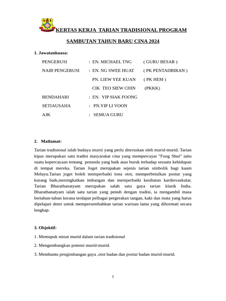 Kertas Kerja Program Tarian Tradisional | PDF