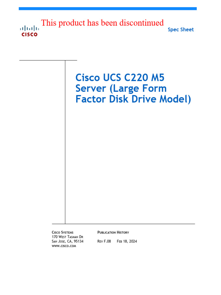 Cisco UCS C220 M5 Server Specs | PDF | Solid State Drive | Hard Disk Drive