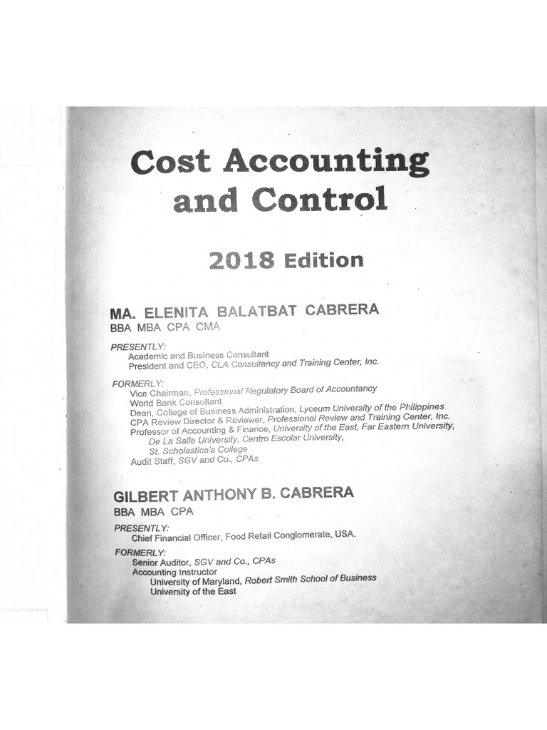 Cost Accounting and Control by Cabrera (2018-2019) | PDF