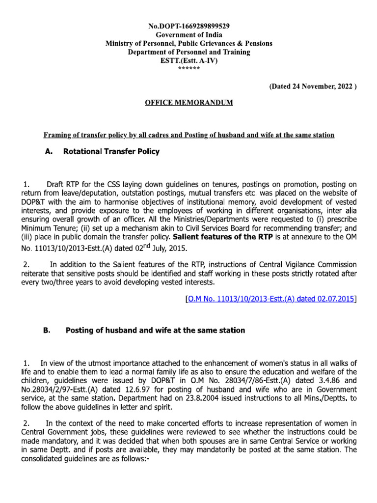 DoPT Notification | PDF