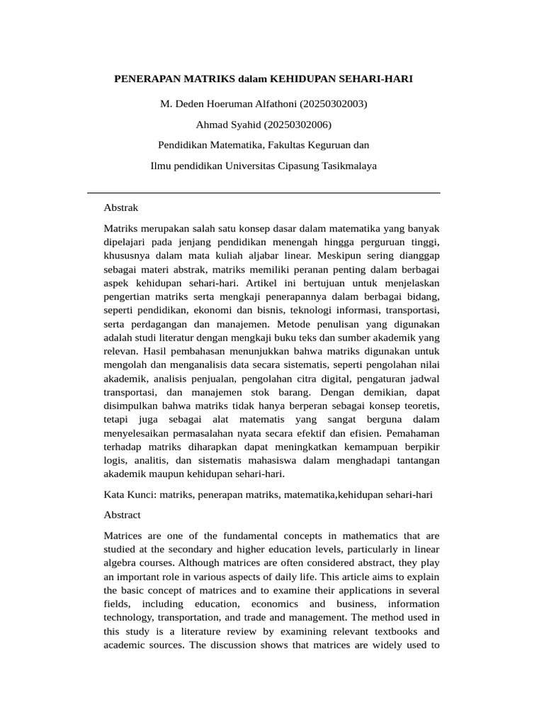 Artikel Matriks m.deden Hoeruman | PDF