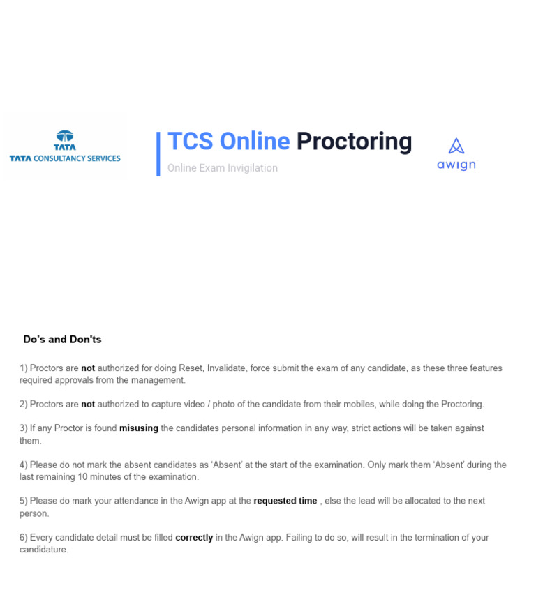 TCS Online Exam Proctoring Guidelines | PDF