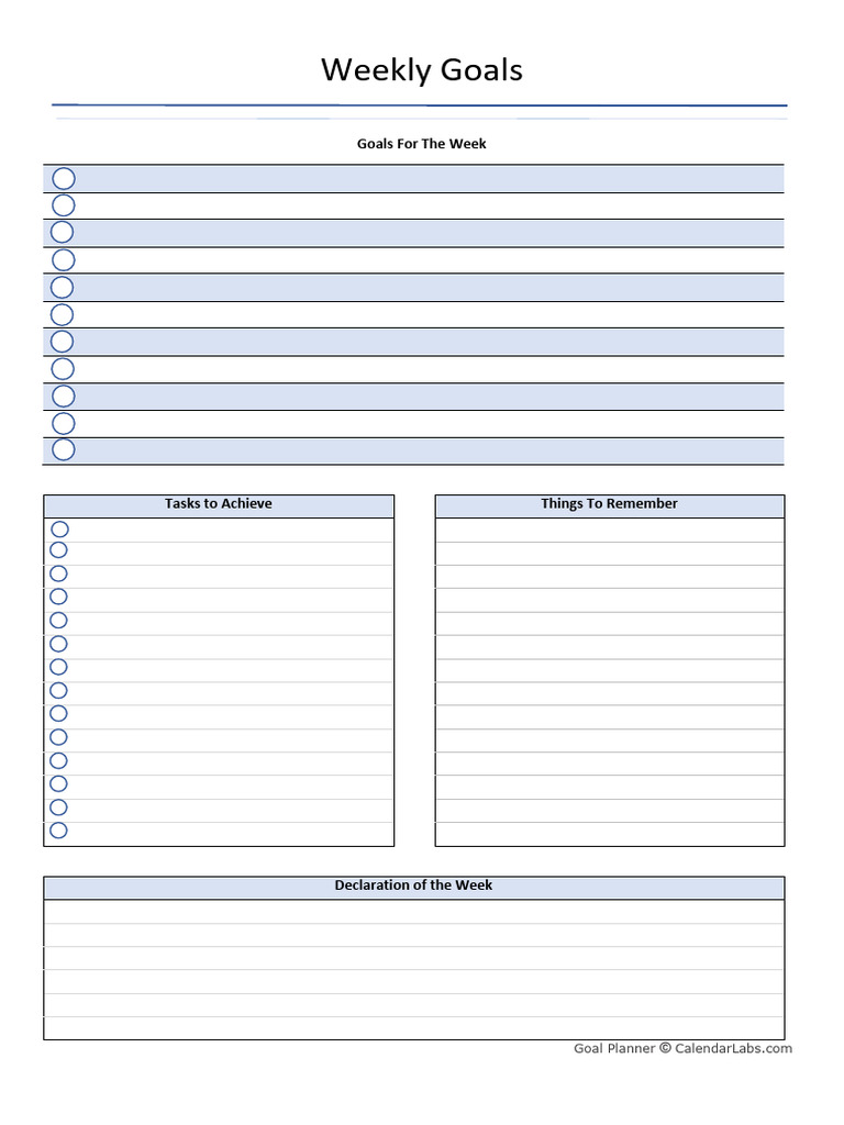 Weekly Goal Planner Template | PDF