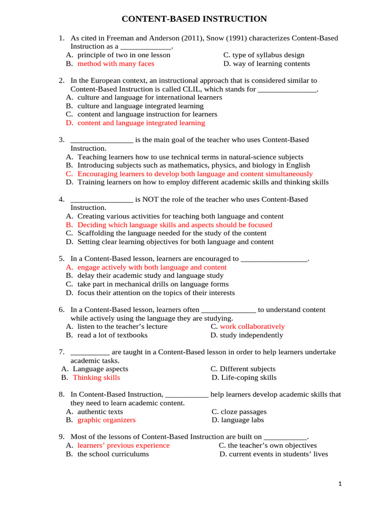 Content-Based Instruction Overview | PDF | Learning | Psycholinguistics