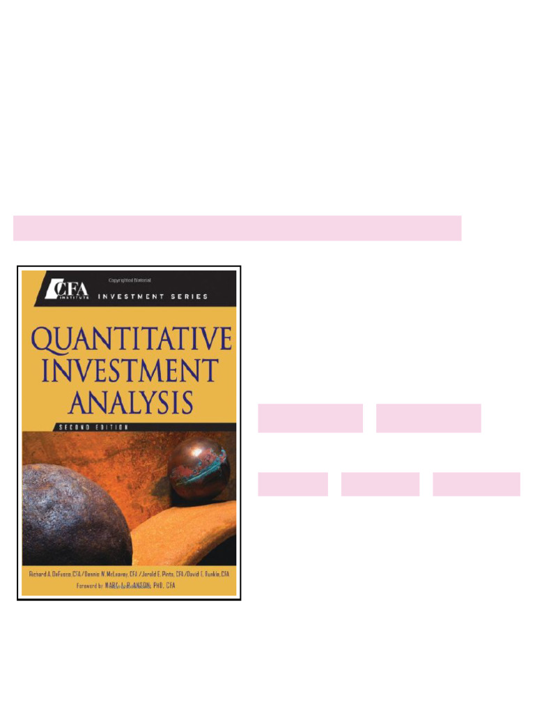 (Ebook) Quantitative Investment Analysis by Richard A. DeFusco CFA ...