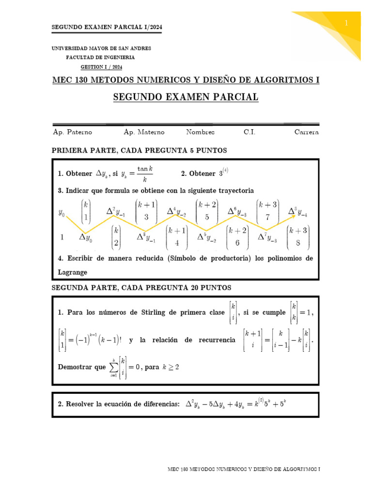 Segundo Parcial I 2024 Mec 130 | PDF | Análisis numérico | Matemáticas ...