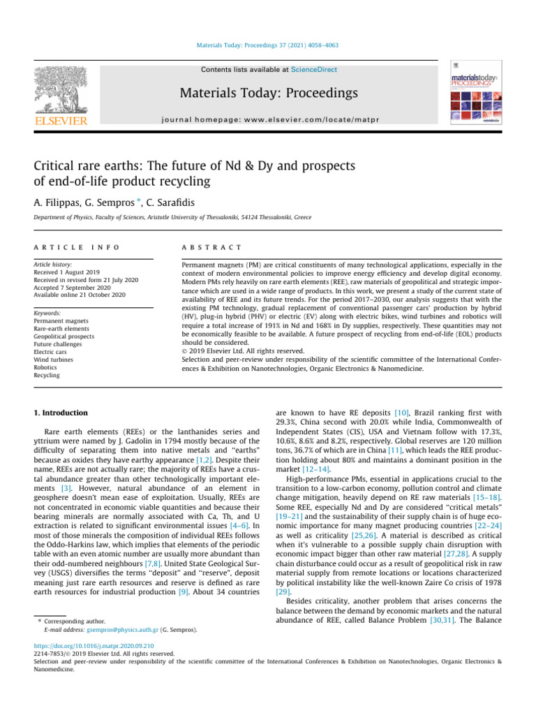 Critical Rare Earths, The Future of Nd & Dy and Prospects of End-Of ...