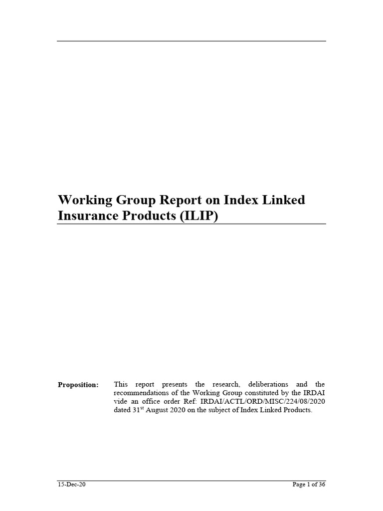 Report of the Working Group on on Index Linked Products | PDF ...